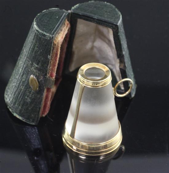 A cased 19th century continental gold and frosted glass spy glass, 29mm. with original leather case